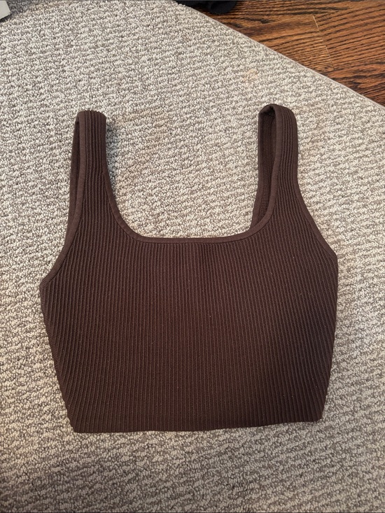 Aritzia Tops - Aritzia Ribbed Square Neck Crop Tank - Dark Brown